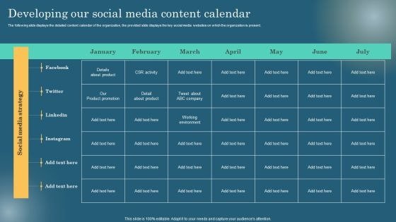Create a Content Calendar showing monthly brand content planning schedule